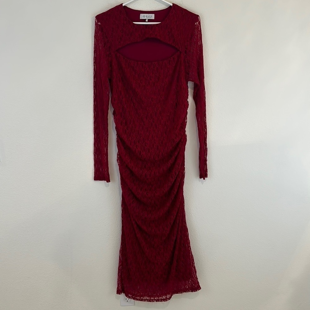 WAYF Lace Ruched Long Sleeve Maxi Dress